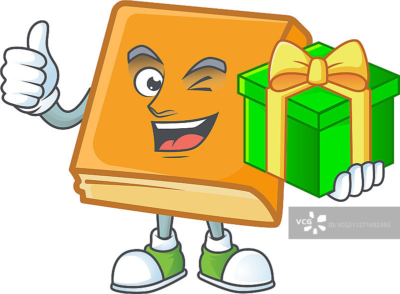 白色背景上拿着礼物的玉米面包吉祥物图片素材