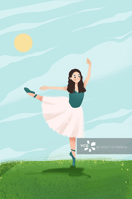 春天正在户外跳舞的芭蕾舞可爱女孩图片素材