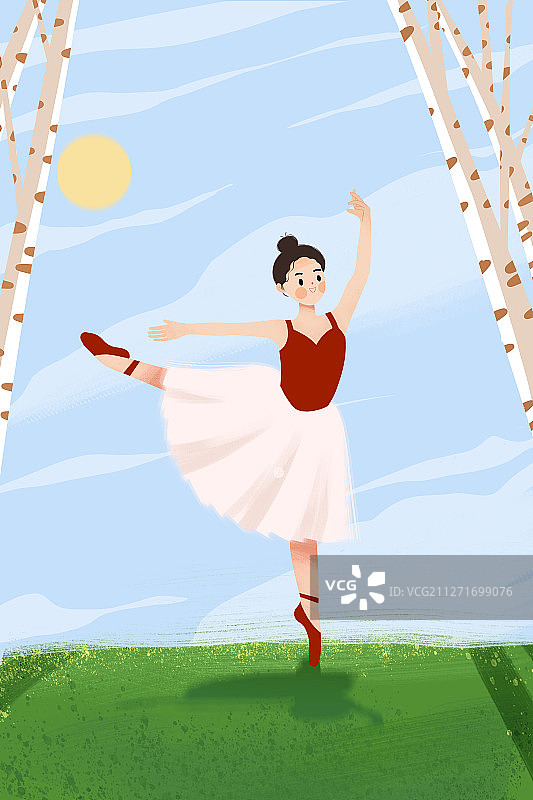 春天正在户外跳舞的芭蕾舞可爱女孩图片素材