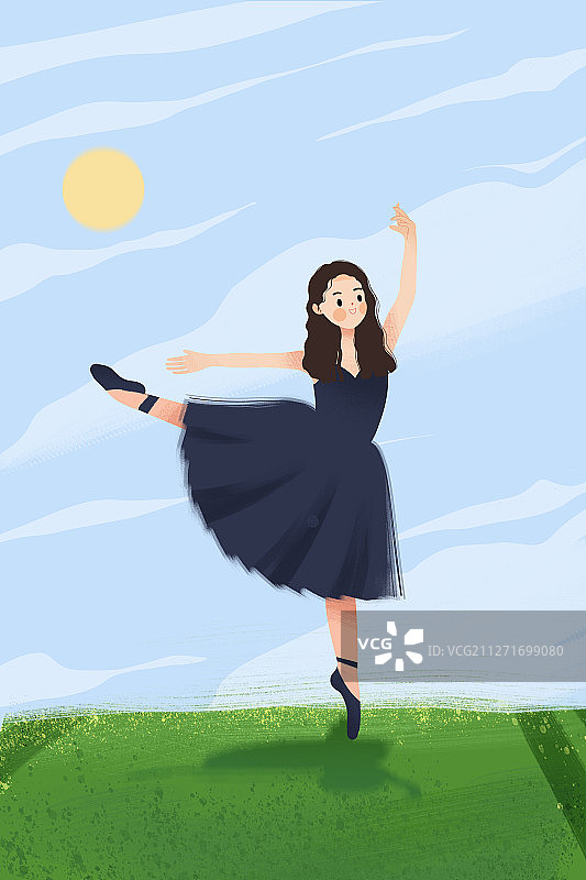 春天正在户外跳舞的芭蕾舞可爱女孩图片素材