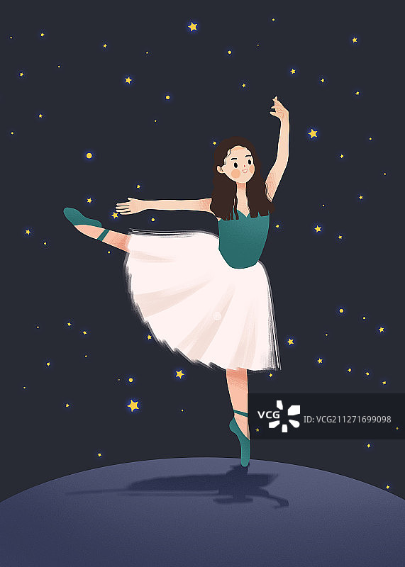 在宇宙星空下跳舞的芭蕾舞可爱女孩图片素材