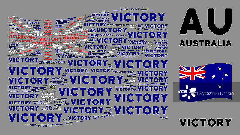 挥舞澳大利亚国旗的拼贴胜利文本图片素材