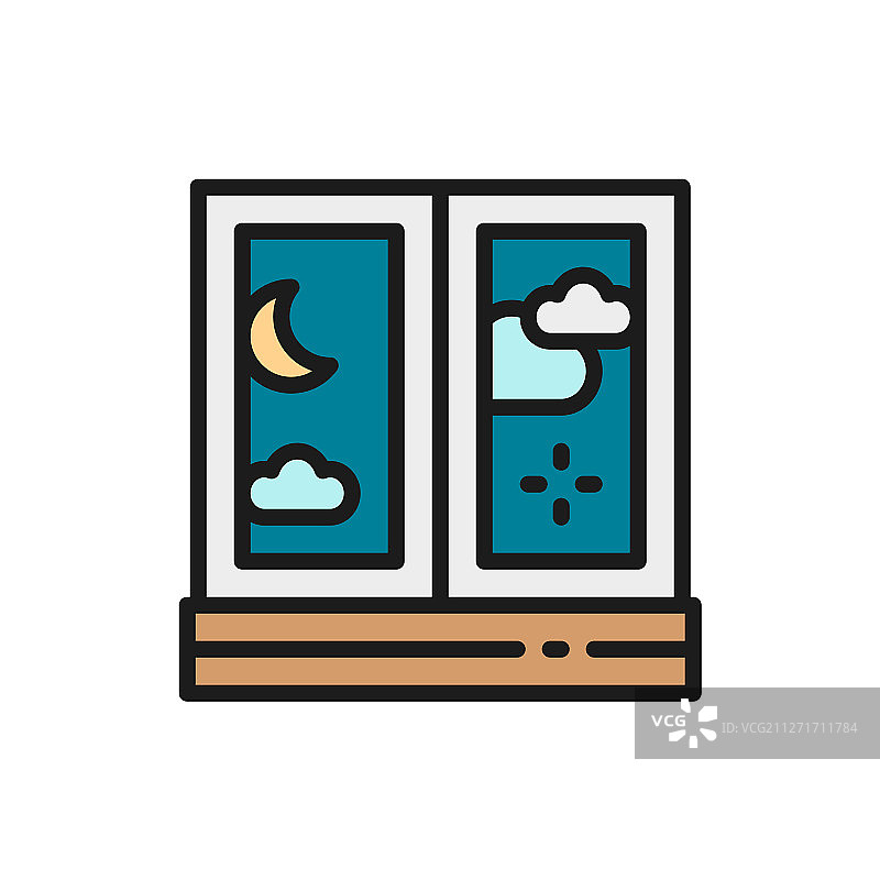 夜晚窗外扁平图标图片素材