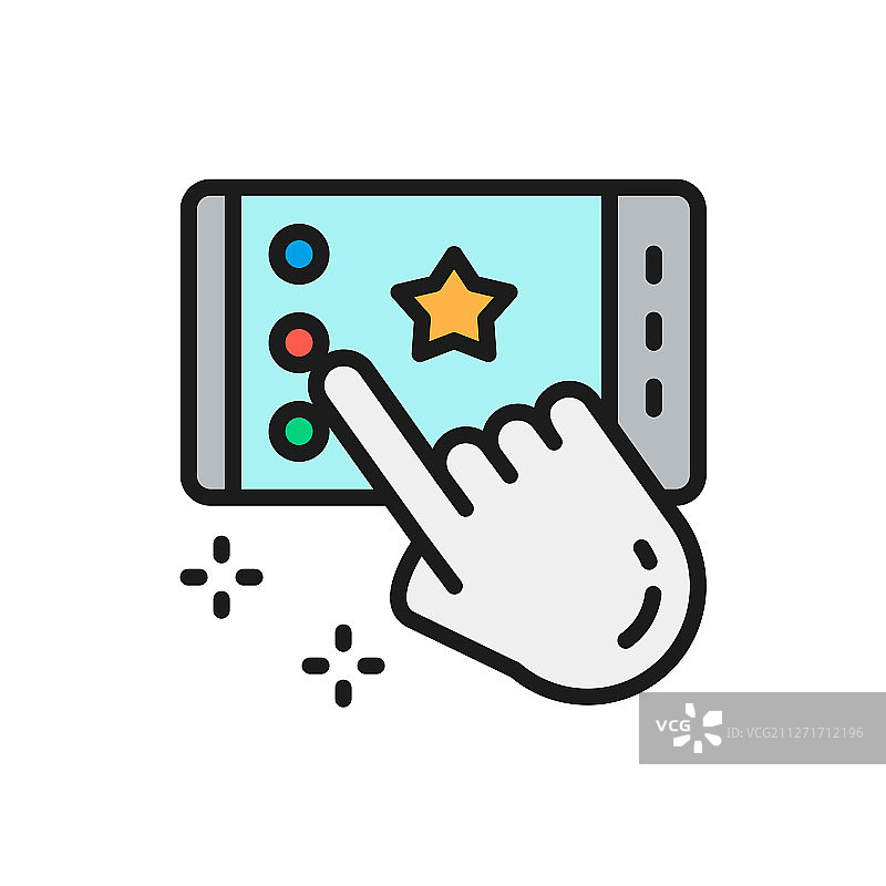 智能手机APP上的便携式游戏扁平彩色线条图片素材