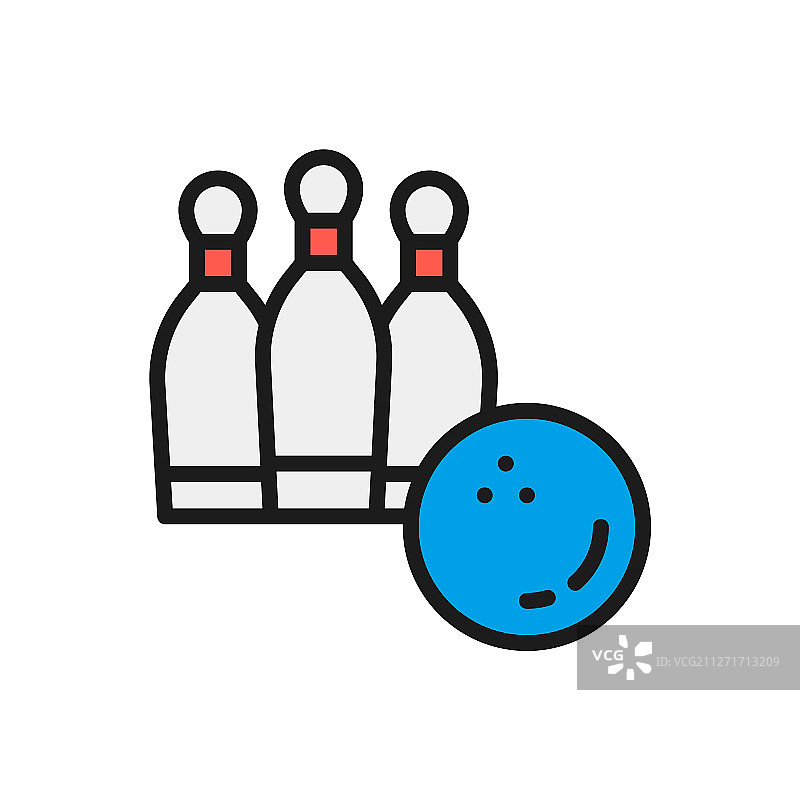 带球瓶的保龄球彩色线条扁平图标图片素材