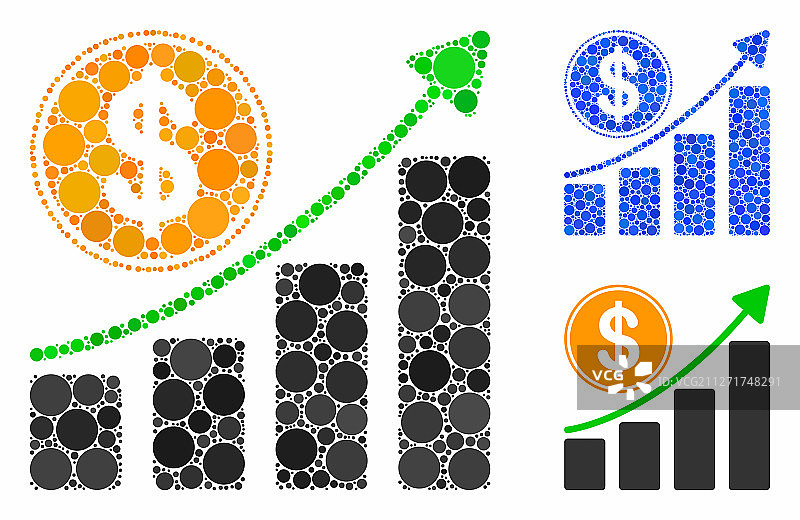 美元增长图表组合圆点图标图片素材