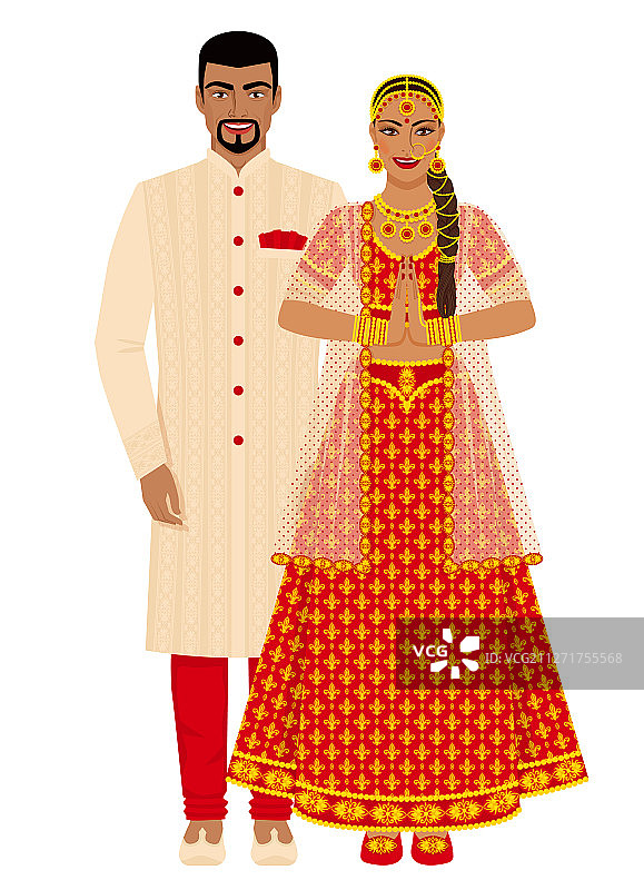 穿着传统服装的印度婚礼夫妇图片素材