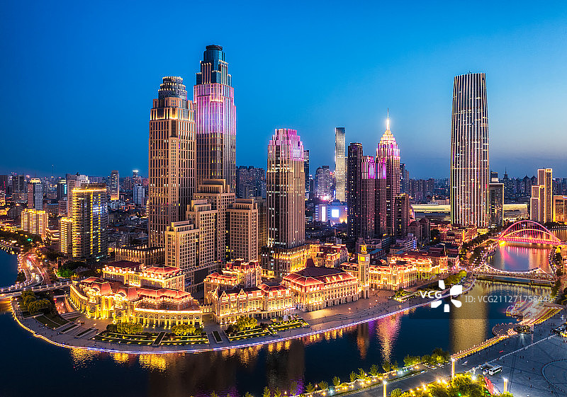 天津市海河津湾广场夜景图片素材