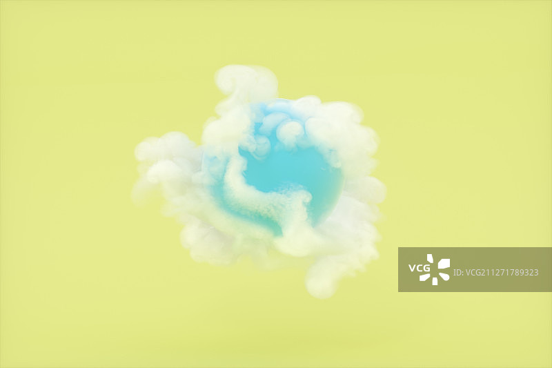 蓝色球体与白色云朵 三维渲染图片素材