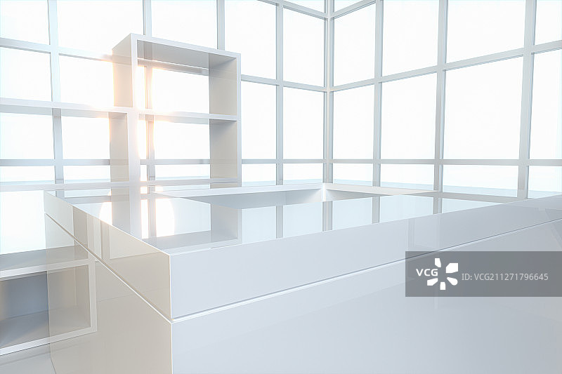白色窗边的室内建筑设计 三维渲染图片素材