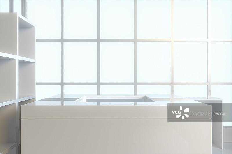 白色窗边的室内建筑设计 三维渲染图片素材