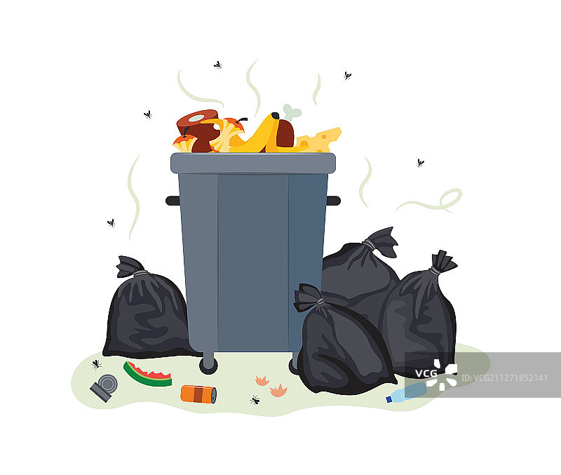 装满食物垃圾的金属垃圾桶图片素材
