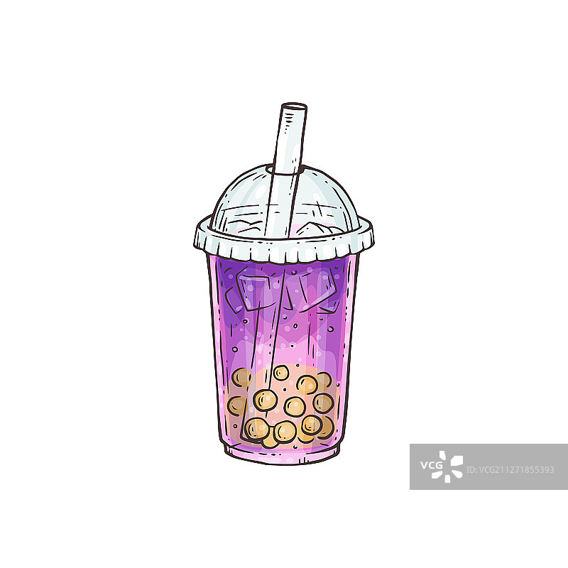 紫色奶茶黄色珍珠塑料杯图片素材