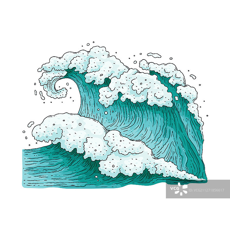 强大的海浪绘画 - 青蓝色海洋图片素材