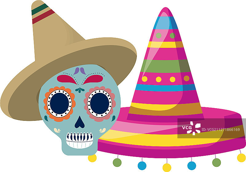 戴帽子的墨西哥死亡骷髅图片素材