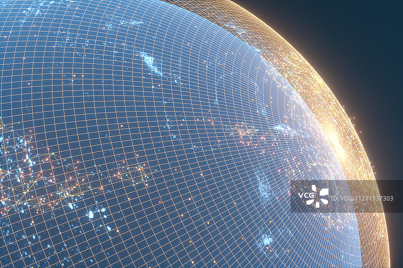 线条网格虚拟数字地球 三维渲染图片素材