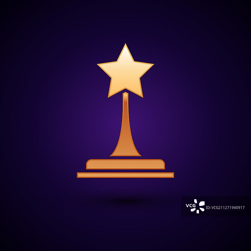 深蓝色背景上的金色电影奖杯图标图片素材