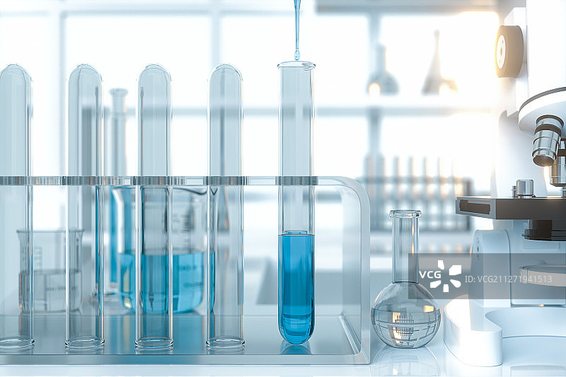 试管与滴管滴下的液体 三维渲染图片素材