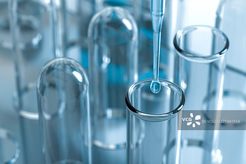 试管与滴管滴下的液体 三维渲染图片素材