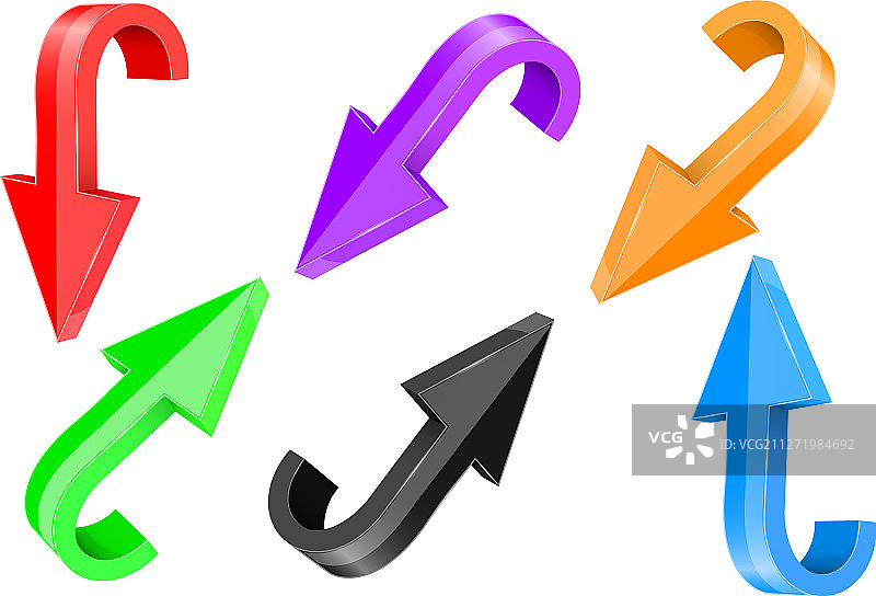 闪亮的3D箭头彩色图标图片素材