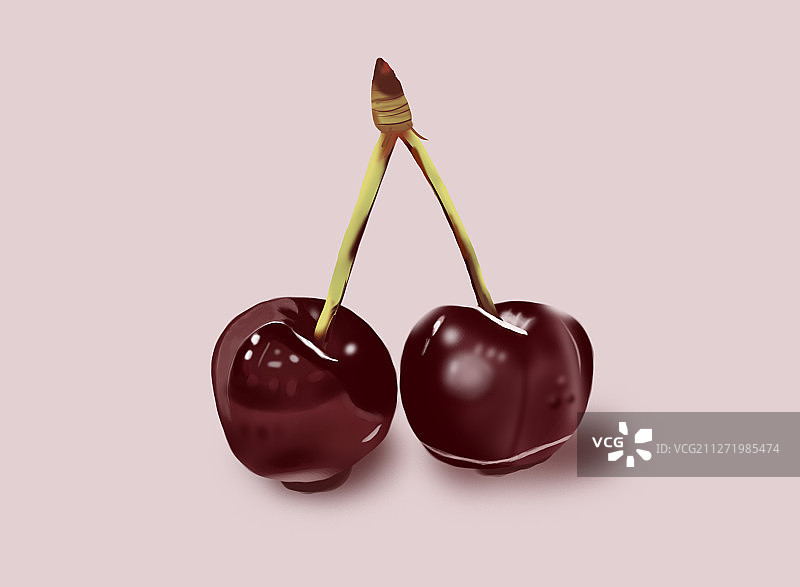 插画写实水果车厘子樱桃果肉甜甜新鲜甜点一串美味果实多汁图片素材