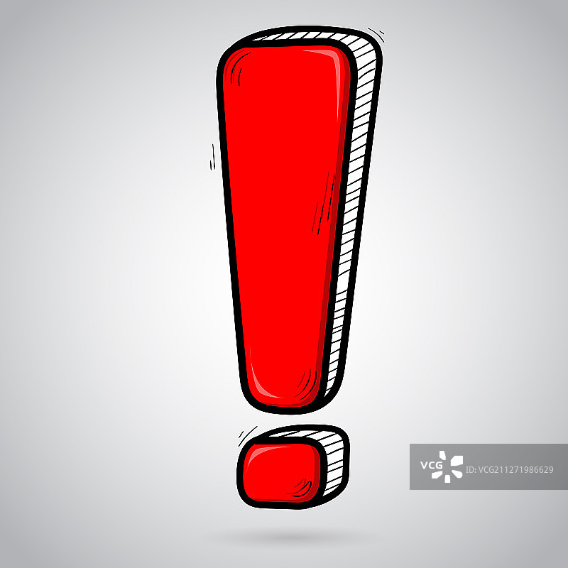 灰色背景上手绘的红色感叹号图片素材