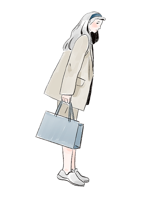 拿公文包穿灰色西装的长发少女插画元素图片素材
