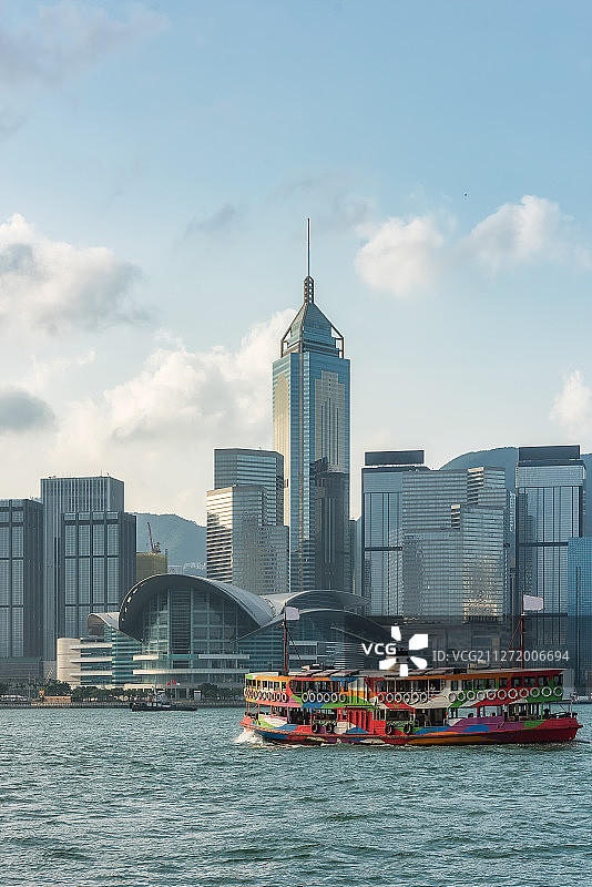 香港维多利亚天星小轮与城市天际线户外风光图片素材