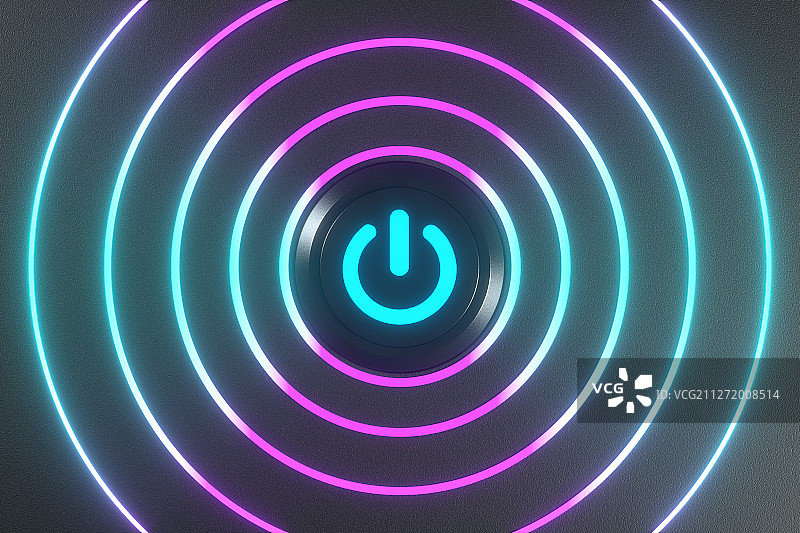 发光的电源开机按钮 三维渲染图片素材