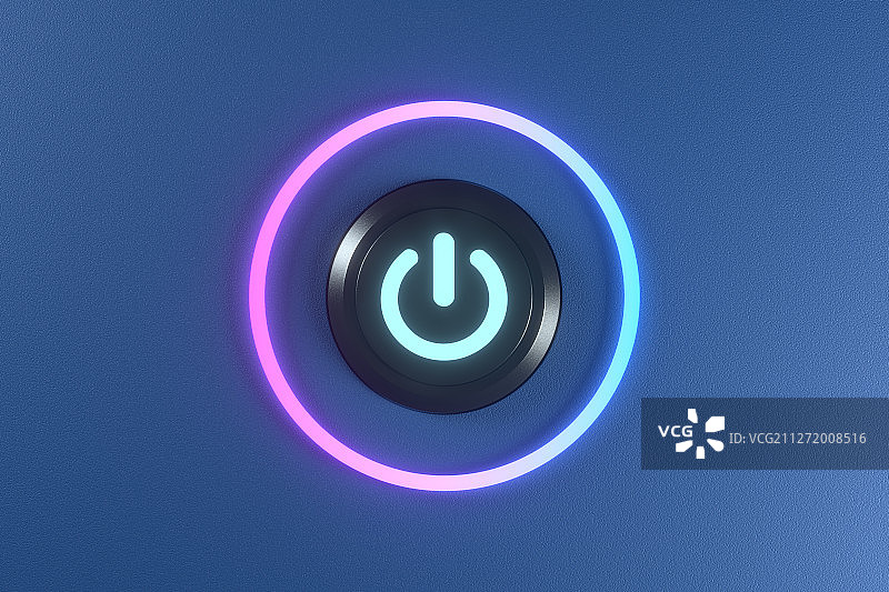 发光的电源开机按钮 三维渲染图片素材