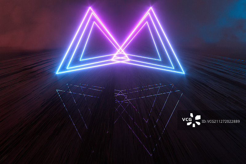 黑暗的夜晚中几何线条与地面场景 三维渲染图片素材