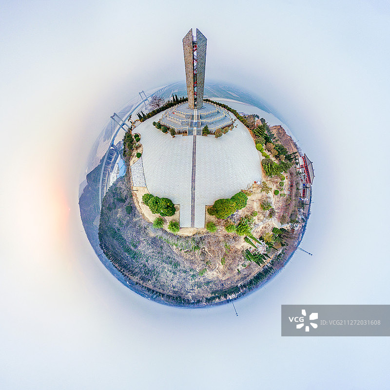 郑州桃花峪黄河中下游分解碑全景航拍图片素材
