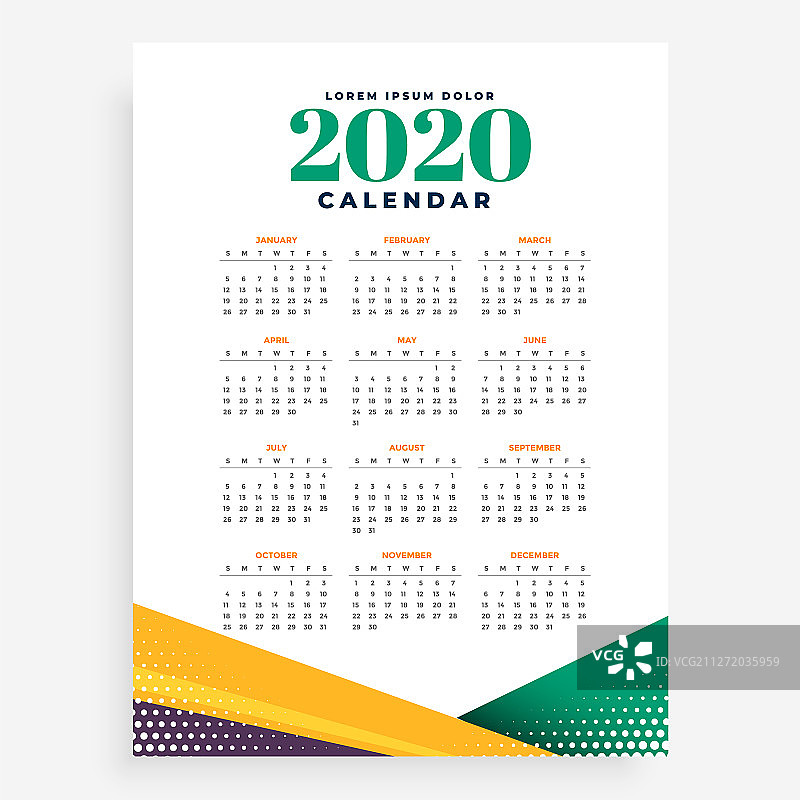 2020年新年日历设计模板图片素材