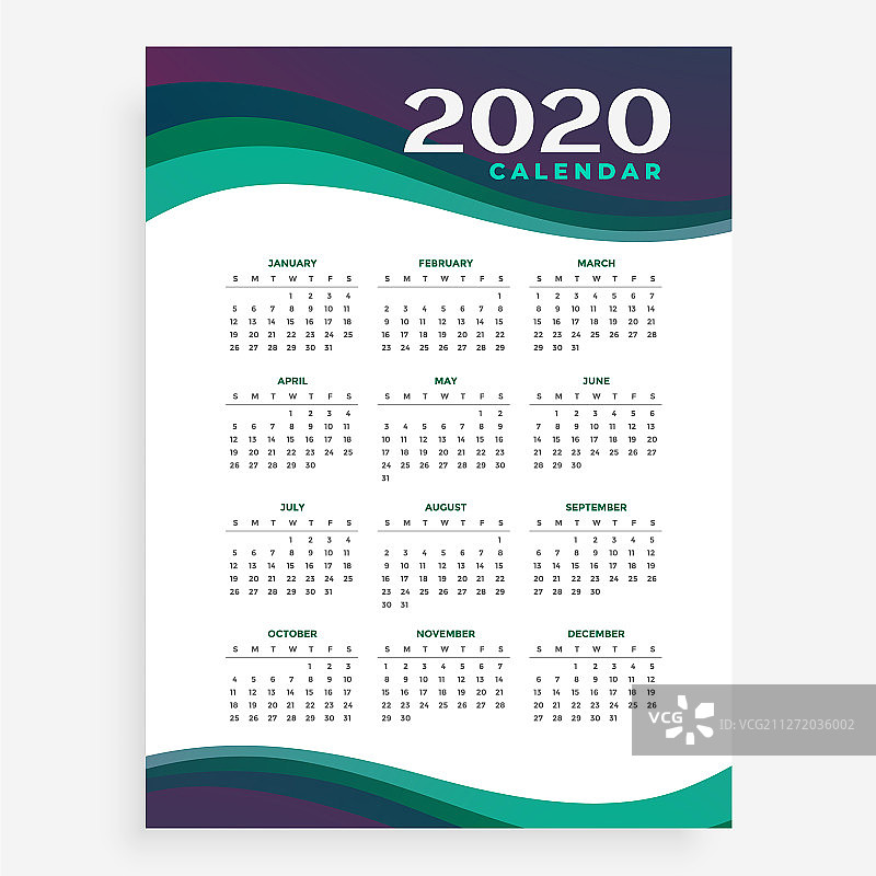 竖版2020年日历设计模板图片素材