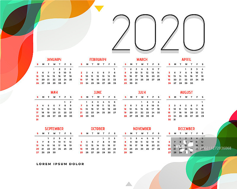 时尚现代2020年日历设计模板图片素材