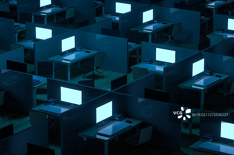 夜晚办公室室内场景 三维渲染图片素材
