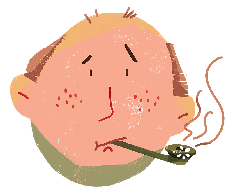 抽烟的光头大叔图片素材