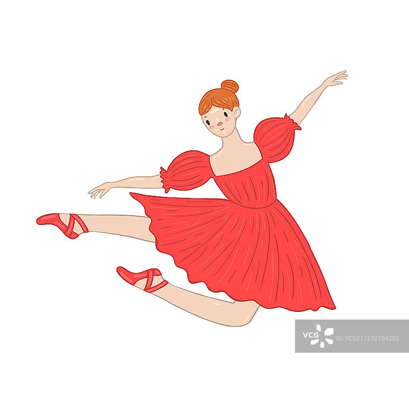 穿红裙子的芭蕾舞演员跳跃图片素材