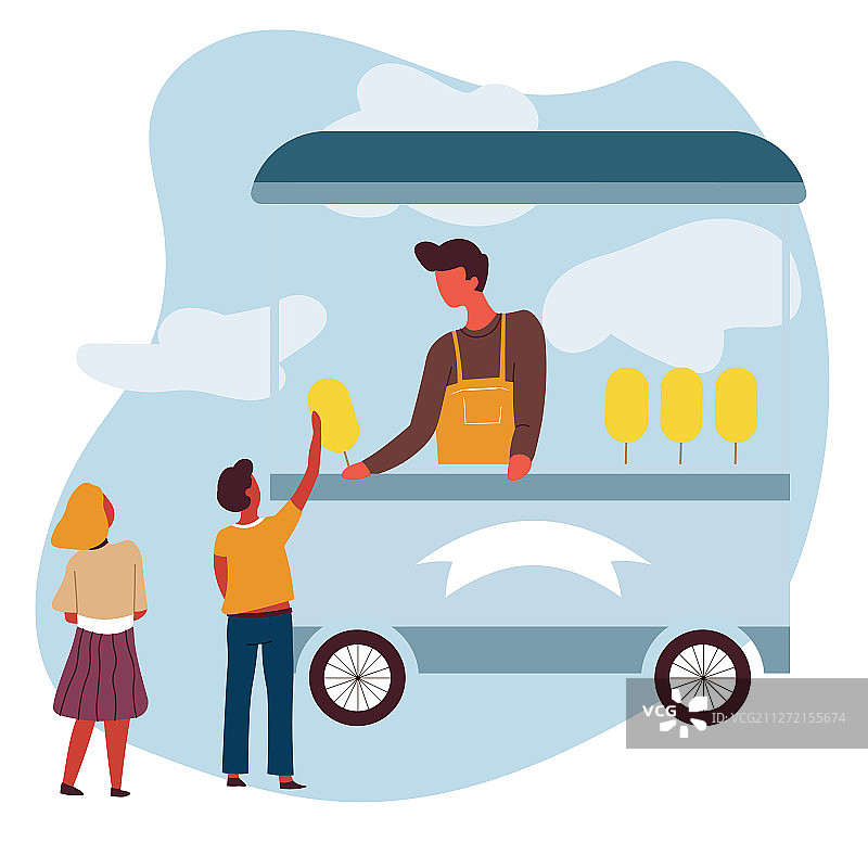 卖甜棉花的餐车小贩图片素材