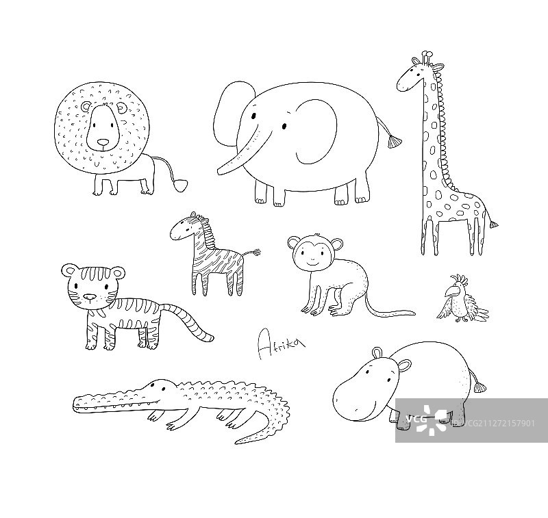 非洲动物可爱卡通狮子和老虎图片素材