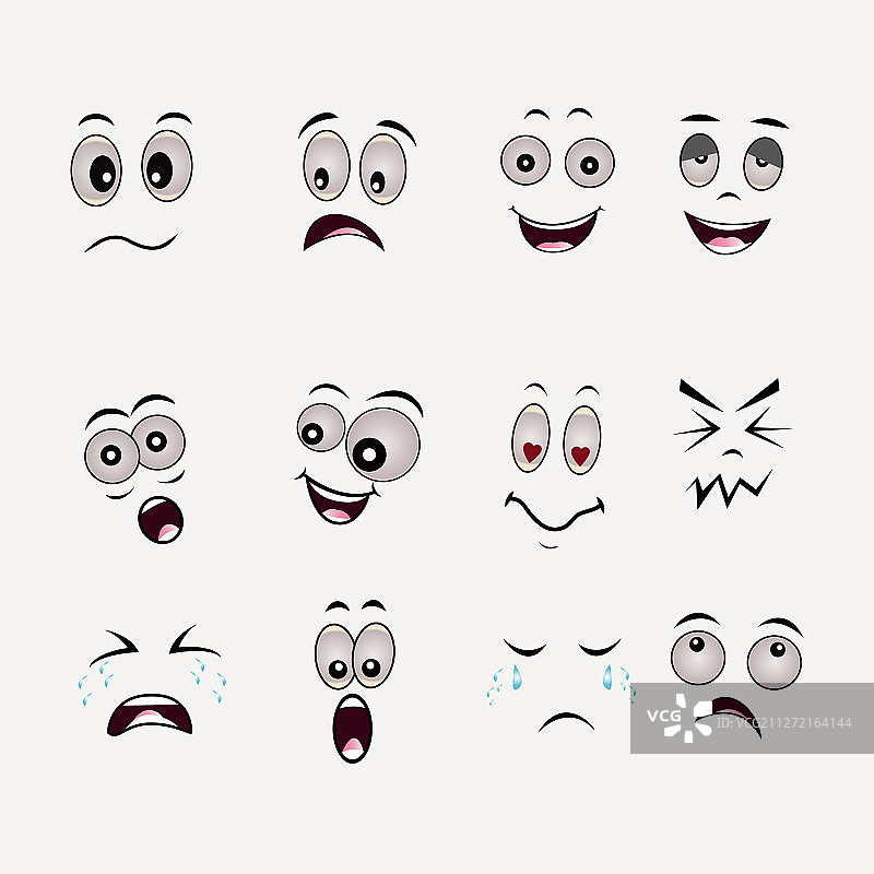 白色背景上的卡通面部表情图片素材