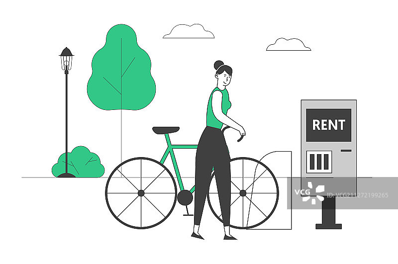 都市女性使用共享单车服务图片素材