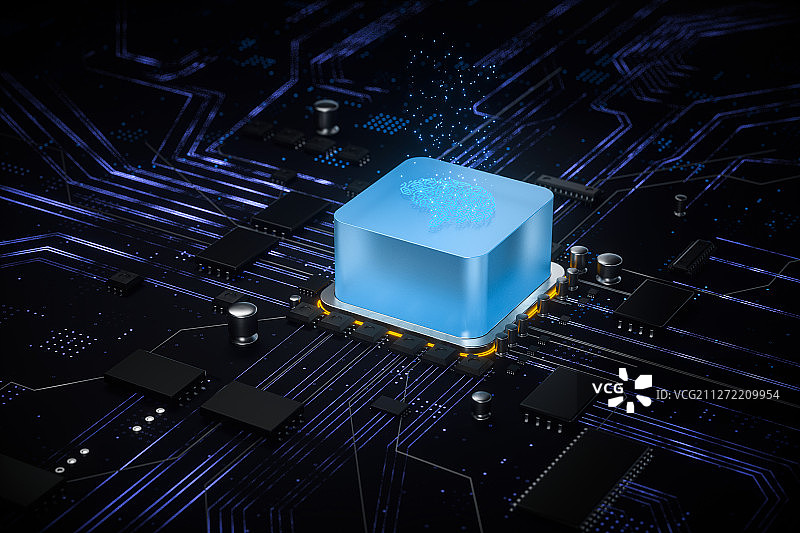 3D计算机芯片和人工智能图片素材