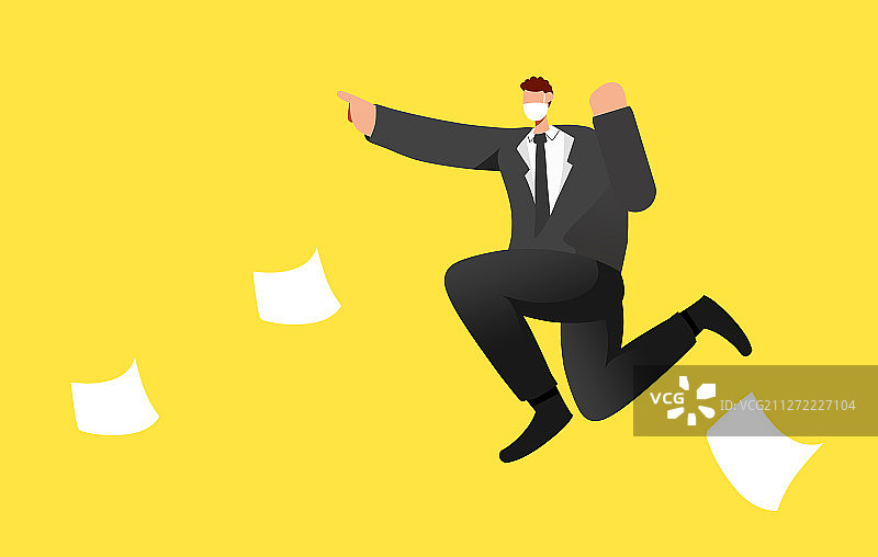 卡通西装员工戴口罩插画图片素材