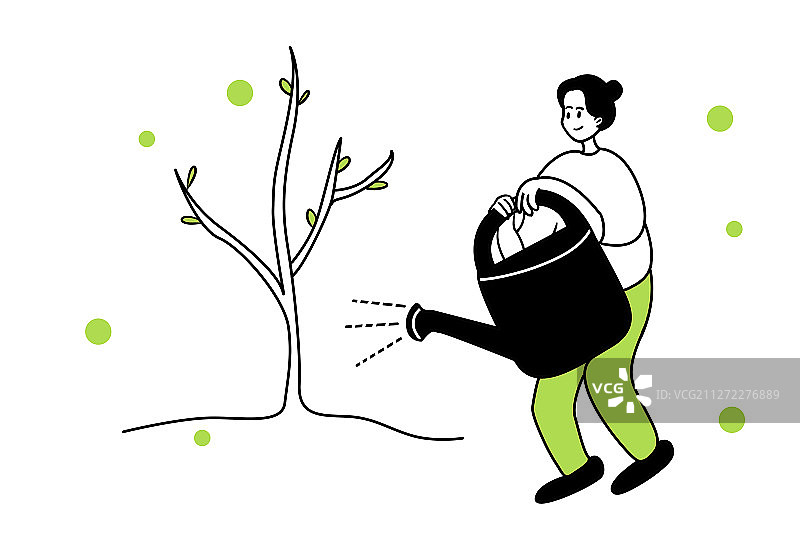 女孩提水植树节种树浇水插画配图图片素材