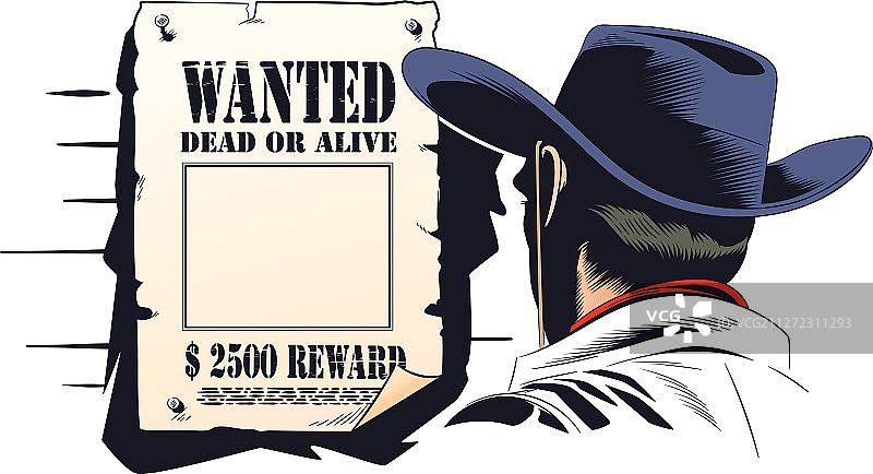 牛仔正在考虑罪犯通缉广告图片素材