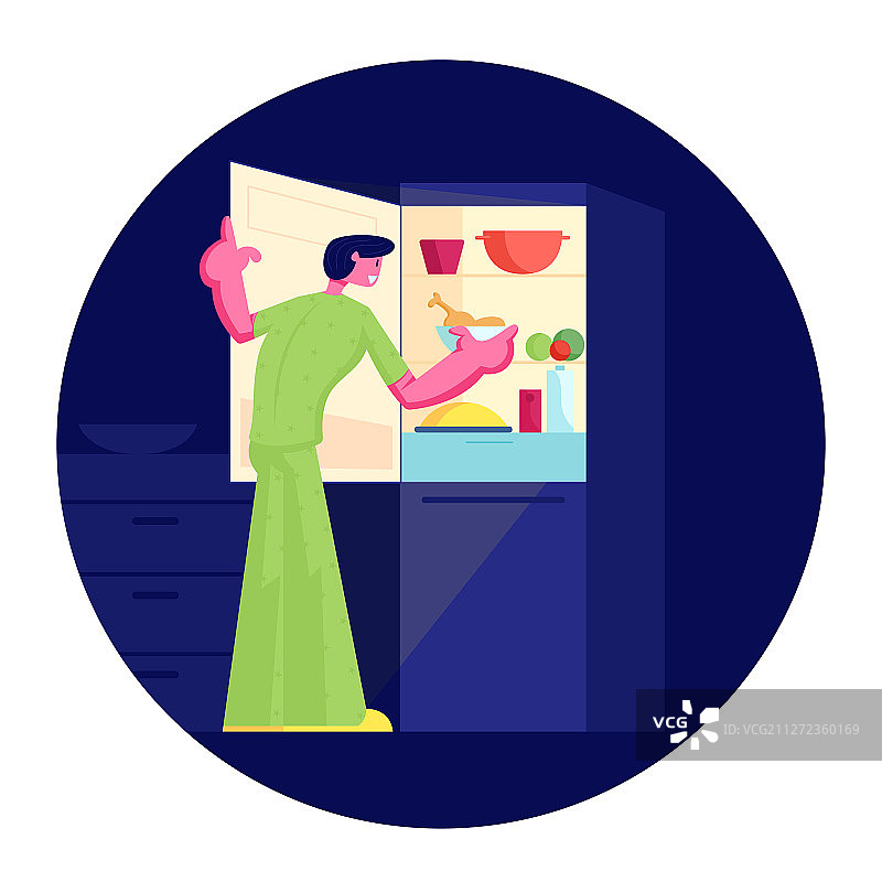 穿着睡衣站在门口的饥饿男人图片素材