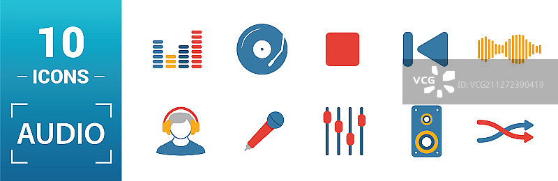 音频按钮图标集包含创意元素图片素材