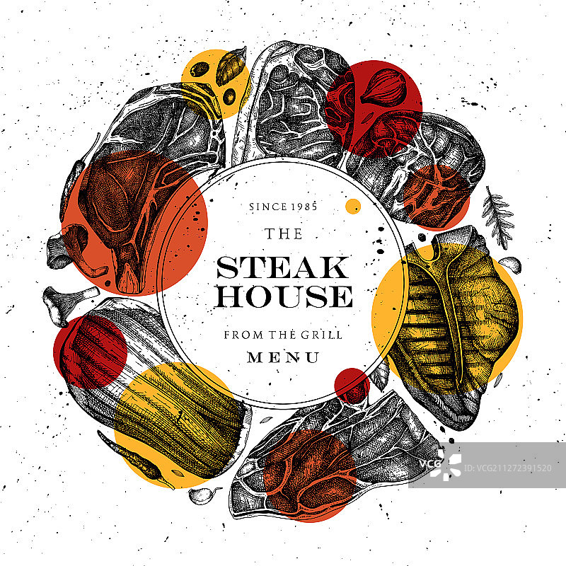 牛排花环设计生肉顶视图图片素材