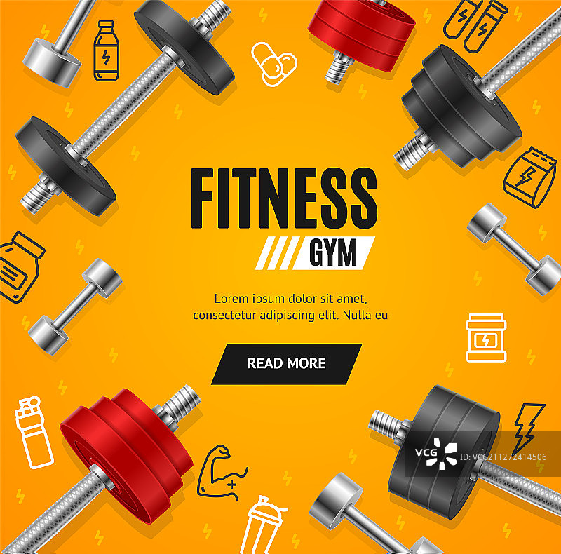 逼真3D健身房概念banner卡片图片素材